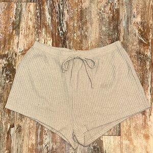 Beige Ribbed Knit Shorts